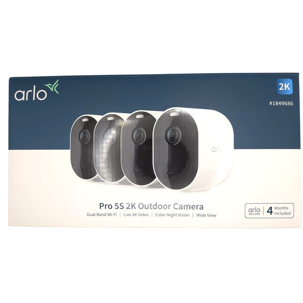 ARLO Pro 5S 2K Outdoor Cameras 4 Pack White Dual Band WiFi Color Night Vision